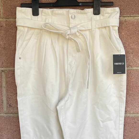 Forever 21 Jeans High Waist Denim Pants Belted Paper Bag Size 30 - Picture 5 of 11